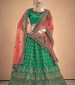 Green embroidered satin semi stitched lehenga