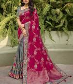 rani pink embroidered banarasi silk saree with blouse