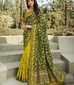 Mehendi embroidered banarasi silk saree with blouse