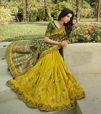 Mehendi embroidered banarasi silk saree with blouse 2