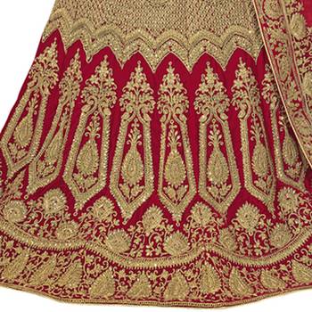Red embroidered velvet semi stitched lehenga 3