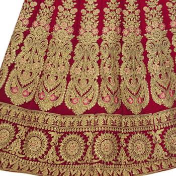 Red embroidered velvet semi stitched lehenga 3