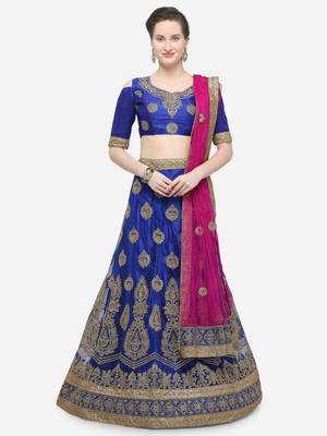 Blue embroidered net semi stitched lehenga 1