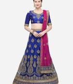Blue embroidered net semi stitched lehenga