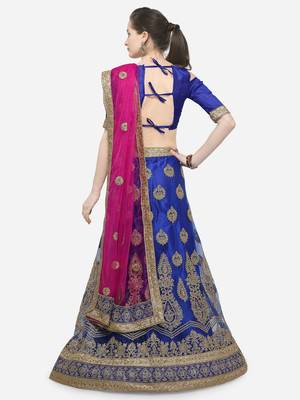 Blue embroidered net semi stitched lehenga 2