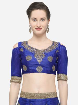 Blue embroidered net semi stitched lehenga 3