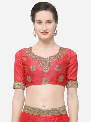 Peach embroidered net semi stitched lehenga 3