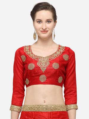 Red embroidered net semi stitched lehenga 3