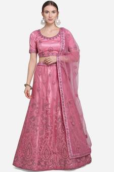 Light-pink embroidered net semi stitched lehenga