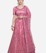 Light-pink embroidered net semi stitched lehenga