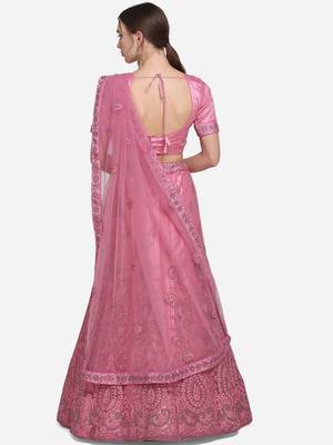 Light-pink embroidered net semi stitched lehenga 2