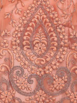 Peach embroidered net semi stitched lehenga 4