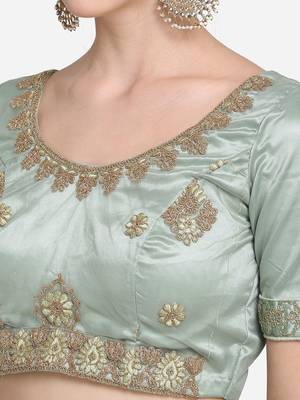 Olive embroidered net semi stitched lehenga 3