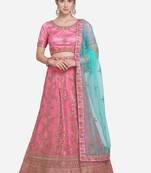 Light-pink embroidered net semi stitched lehenga