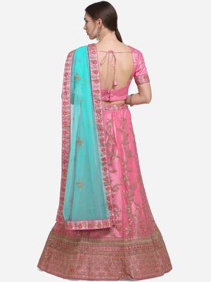 Light-pink embroidered net semi stitched lehenga 2