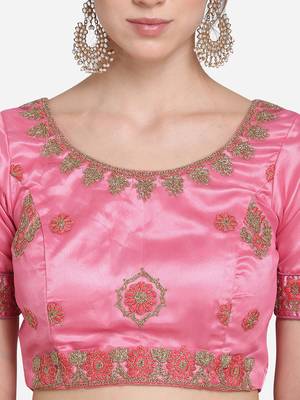 Light-pink embroidered net semi stitched lehenga 3