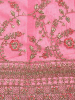 Light-pink embroidered net semi stitched lehenga 4