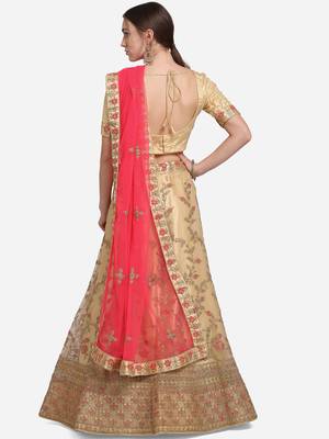 Beige embroidered net semi stitched lehenga 2