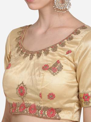Beige embroidered net semi stitched lehenga 3