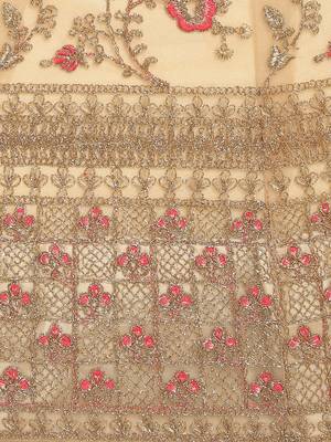 Beige embroidered net semi stitched lehenga 4