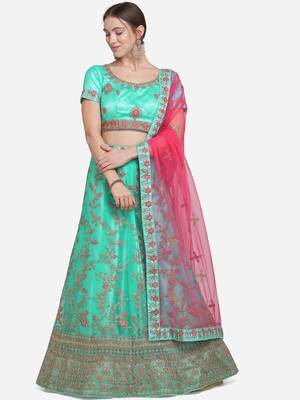 Light-green embroidered net semi stitched lehenga 1