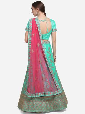 Light-green embroidered net semi stitched lehenga 2