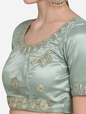 Olive embroidered net semi stitched lehenga 3