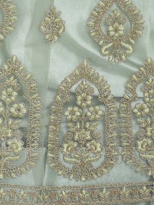Olive embroidered net semi stitched lehenga 4