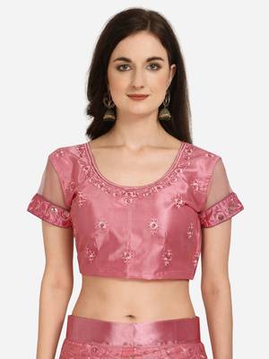 Pink embroidered net semi stitched lehenga 3