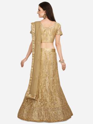 Beige embroidered net semi stitched lehenga 2