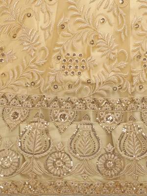 Beige embroidered net semi stitched lehenga 4