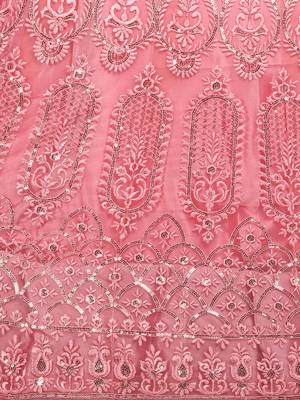 Pink embroidered net semi stitched lehenga 4