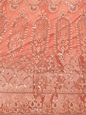 Peach embroidered net semi stitched lehenga 4
