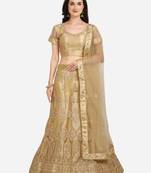 Beige embroidered net semi stitched lehenga