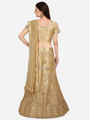 Beige embroidered net semi stitched lehenga 2