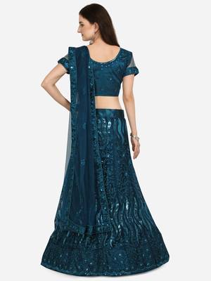 Blue embroidered net semi stitched lehenga 2