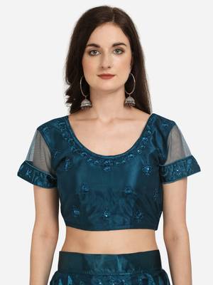 Blue embroidered net semi stitched lehenga 3