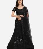Black embroidered net semi stitched lehenga