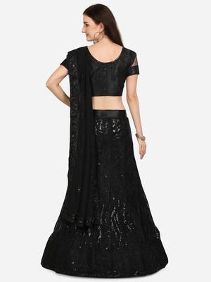 Black embroidered net semi stitched lehenga 2