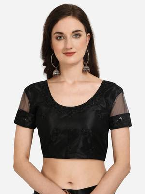 Black embroidered net semi stitched lehenga 3
