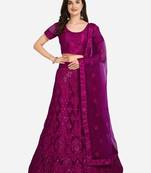 Purple embroidered net semi stitched lehenga