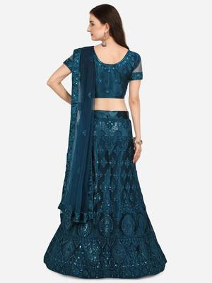 Blue embroidered net semi stitched lehenga 2