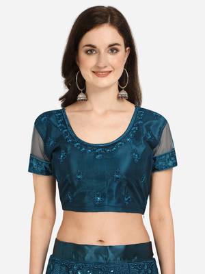 Blue embroidered net semi stitched lehenga 3