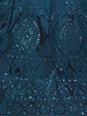 Blue embroidered net semi stitched lehenga 4