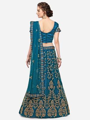 Blue embroidered net semi stitched lehenga 2