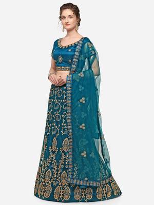 Blue embroidered net semi stitched lehenga 3