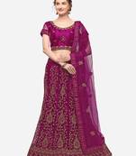 Wine embroidered net semi stitched lehenga