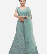 Sea-green embroidered net semi stitched lehenga