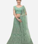 Light-green embroidered net semi stitched lehenga