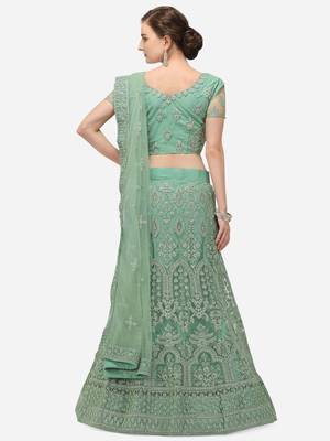 Light-green embroidered net semi stitched lehenga 2